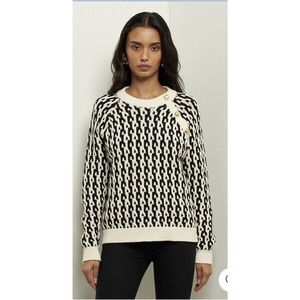 Derek Lam 10 Crosby - Sawyer L/S Gold Button Crewneck In Black/Ivory Small